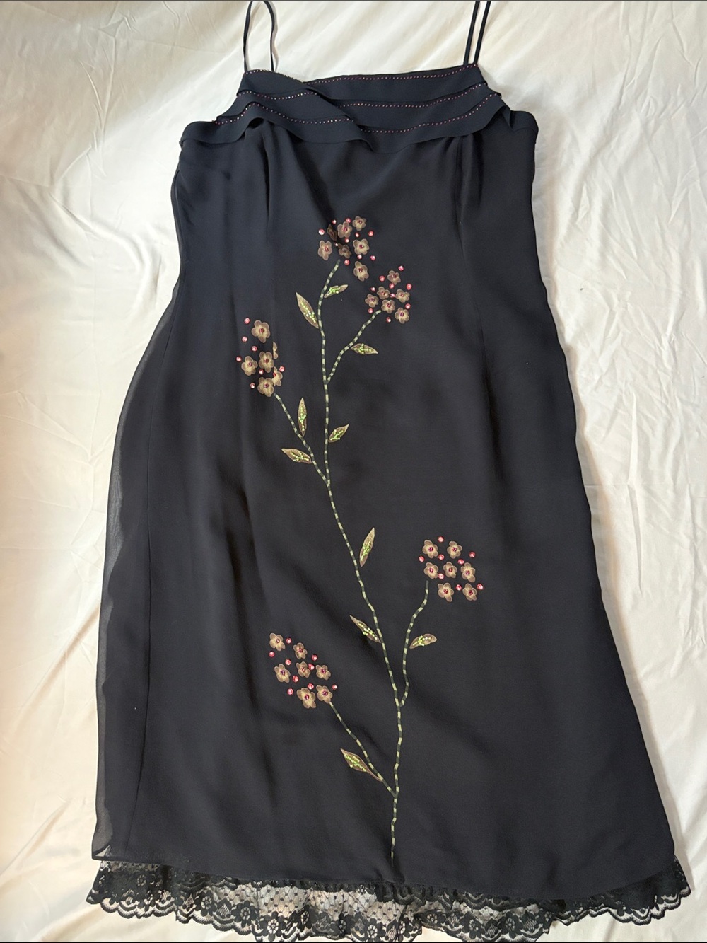 Papell Boutique Dress with Beaded Floral Embroidery with lace